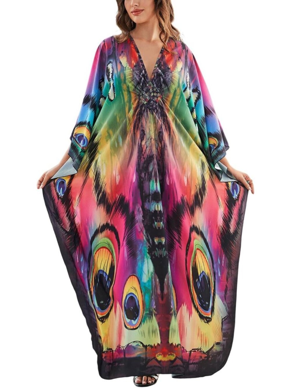 Women's Plus Size Kaftan Maxi Dress Batwing Sleeve Beach Cover Up-8759-color19